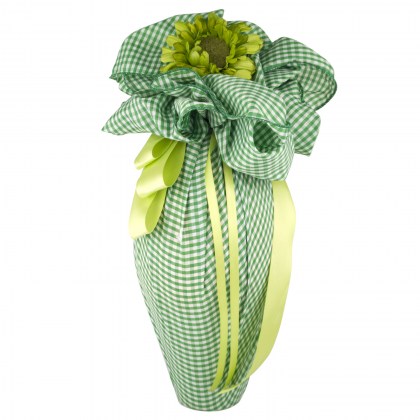 cioccolato vitale - uovo di cioccolata da 500 gr tessuto quadrettato verde con fiore decorativo